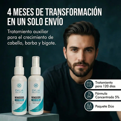 Minoxidil 5% Ekua Balance Tratamiento Auxiliar Capilar 120 ml pack de 2